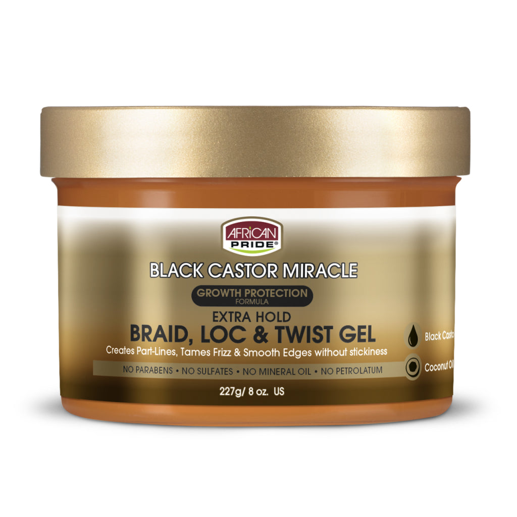 African Pride Black Castor Miracle Extra Hold Braid, Loc & Twist Gel 227g African Pride