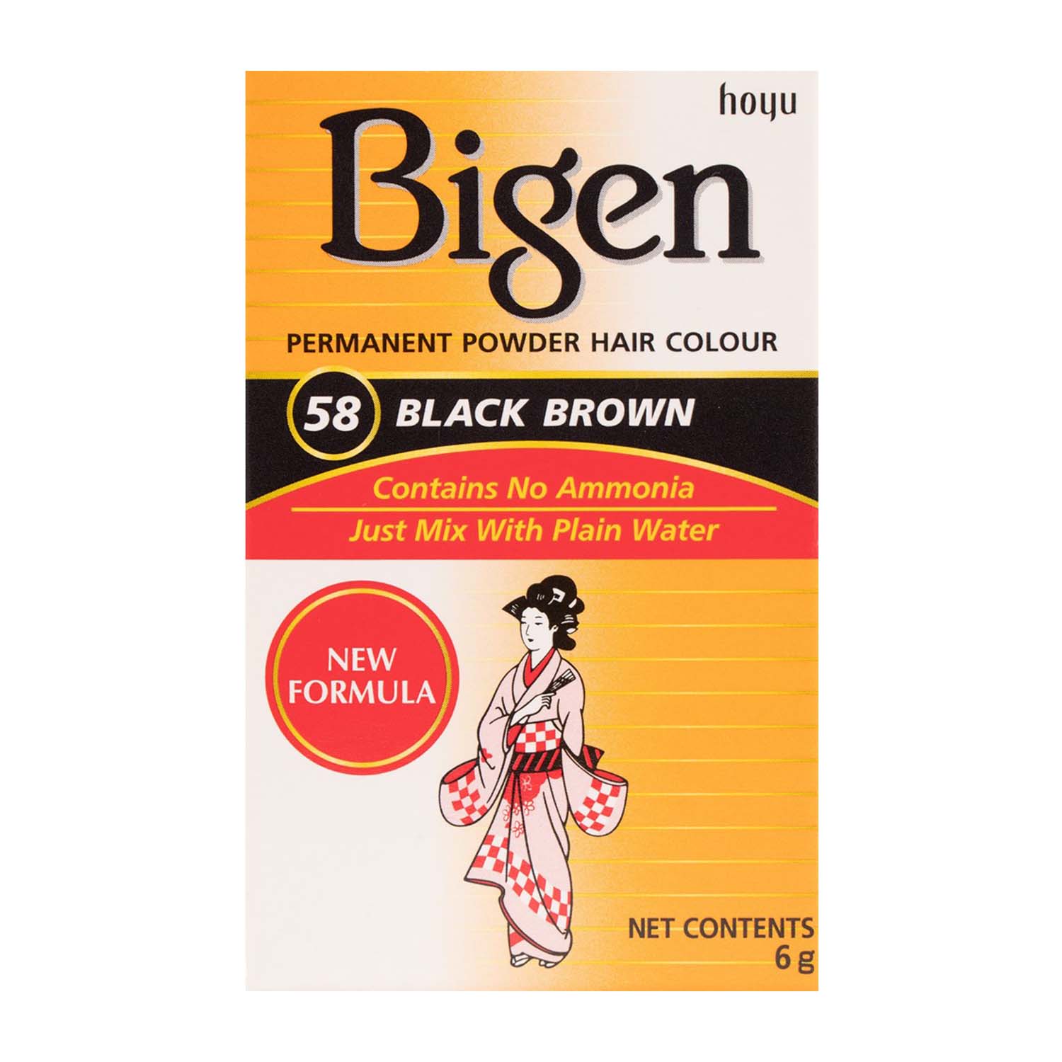 Bigen Hair Colour Black Brown 58 Permanent Powder - Schwarz-Braune Haarfarbe 6g Bigen