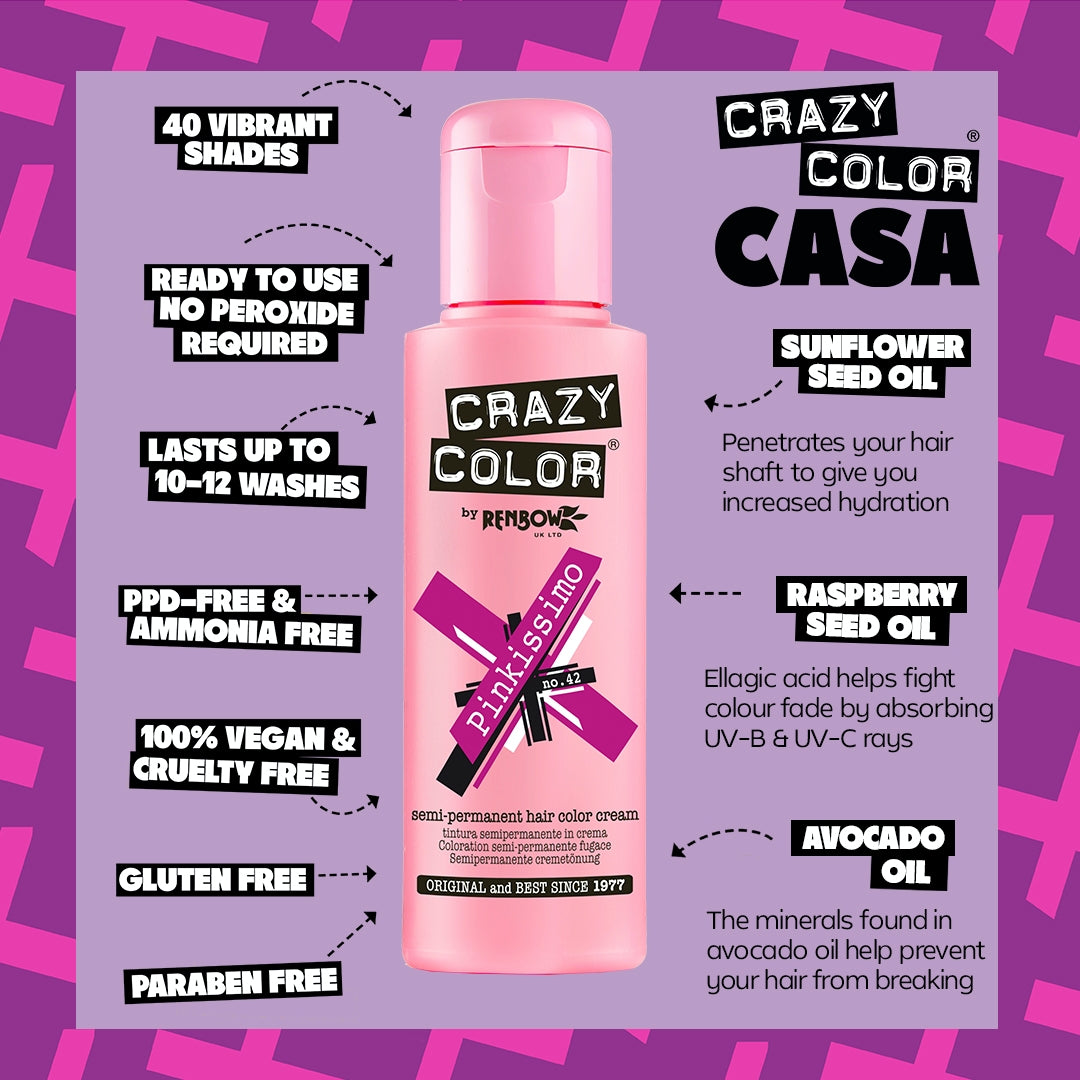 Crazy Color Semi Permanent Hair Dye Cream Silver 42 Pinkissimo 100ml Crazy Color