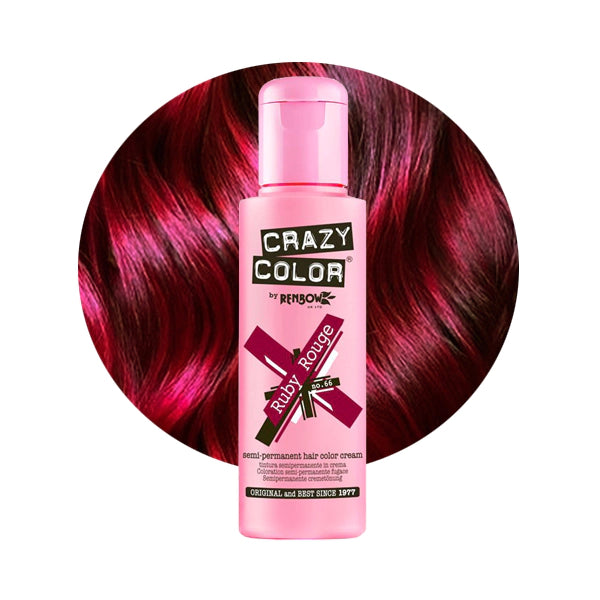 Crazy Color Semi Permanent Hair Dye Cream 66 Ruby Rouge 100ml Crazy Color