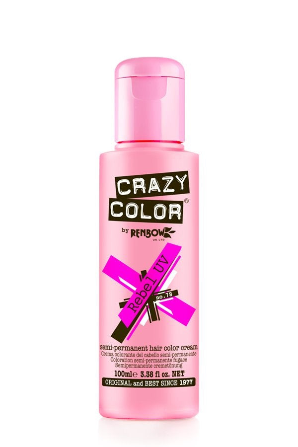 Crazy Color Semi Permanent Hair Dye Cream 78 Rebel UV 100ml Crazy Color