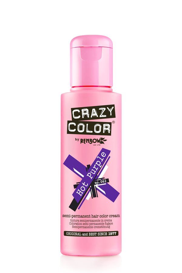 Crazy Color Semi Permanent Hair Dye Cream 62 Hot Purple 100ml Crazy Color