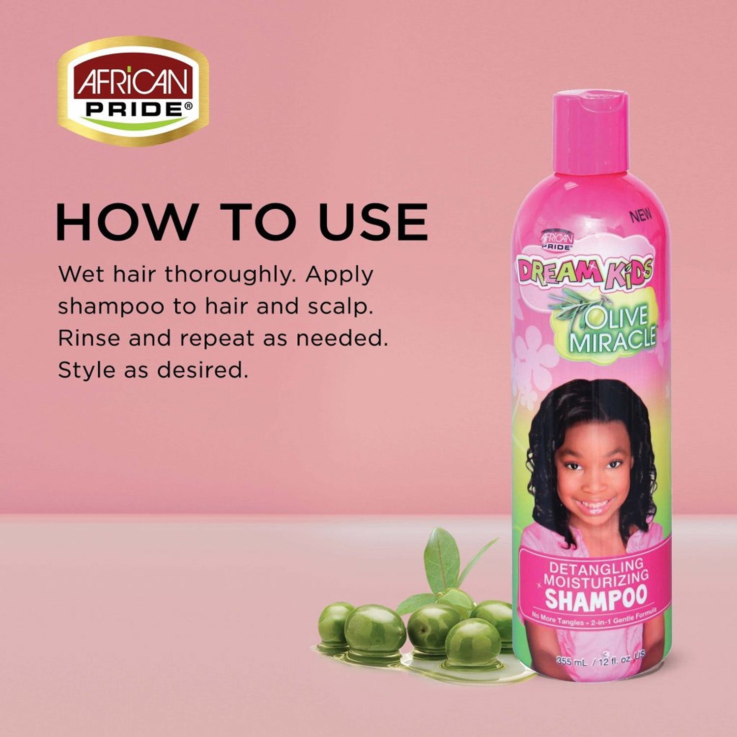 African Pride Dream Kids Olive Miracle Moisturizing Detangling Shampoo 355ml African Pride