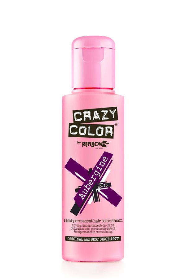 Crazy Color Semi Permanent Hair Dye Cream 50 Aubergine 100ml Crazy Color