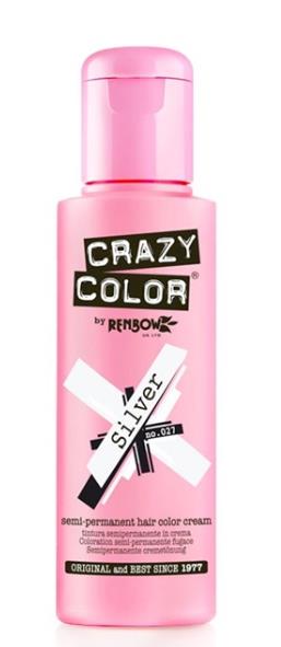 Crazy Color Semi Permanent Hair Dye Cream Silver 027 100ml Crazy Color