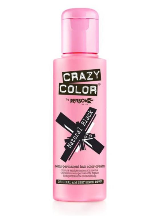 Crazy Color Semi Permanent Hair Dye Cream Natural Black 032 100ml Crazy Color